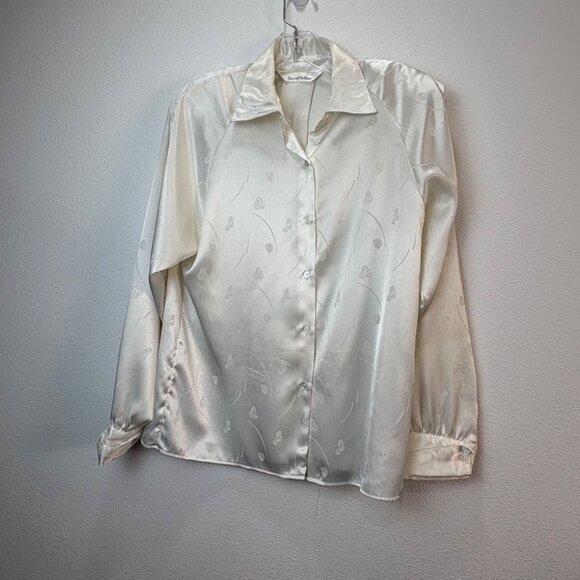 VTF Susan Hutton Ivory Satin Blouse Ruffled Collar Victorian Secretary Jacquard - Picture 6 of 8